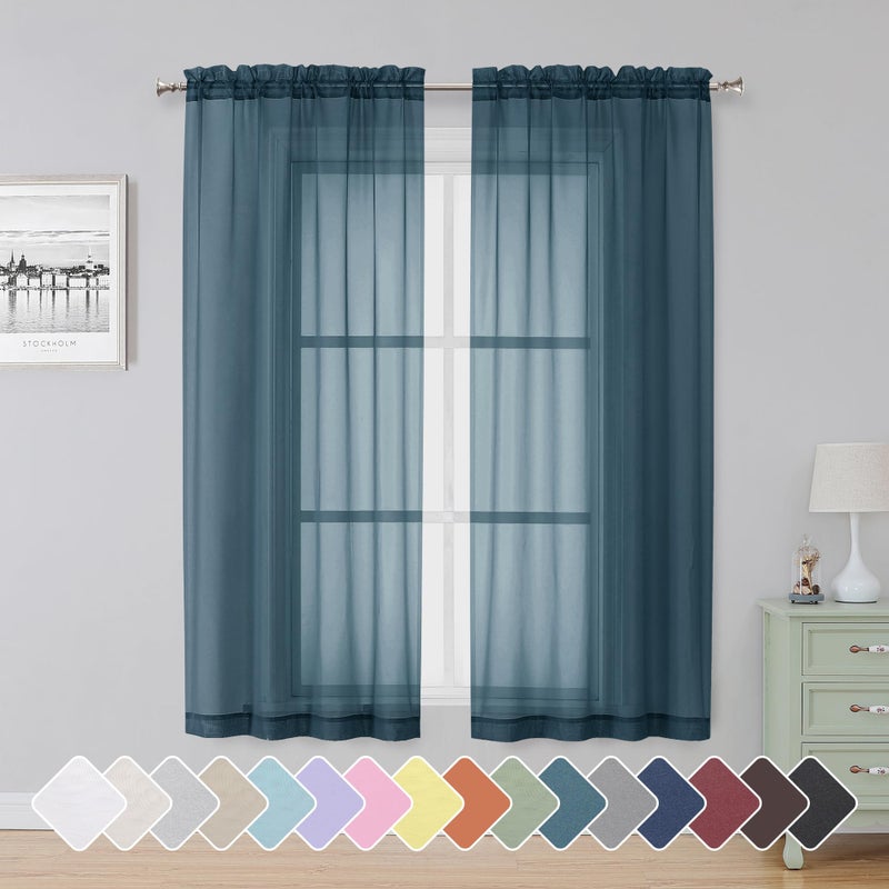 Simplebrand Dusty Blue Sheer Curtains 63 Inch Length 2 Panels, Rod Pocket Solid Color Window Sheer Curtain Panels, Elegant Curtains & Drapes for Living Room, Bedroom 2 Panels (42" W x 63" L) - Image 1
