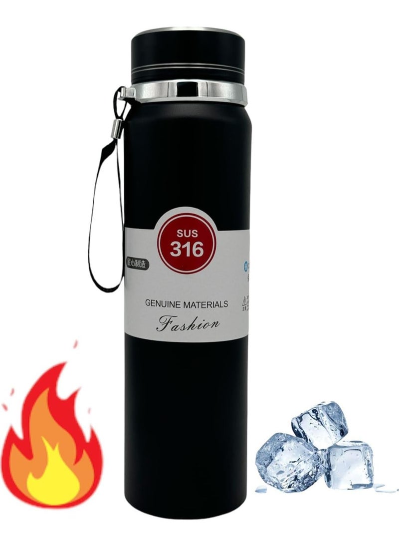 Generic - 1000ml Double-Insulated Stainless Steel Thermal Water Bottle for Cold and Hot Drinks. Leak-Proof Sports Vacuum Flask. Black. Sold by (Black Fire). - Image 1