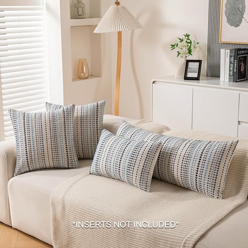 KOOLIFE Boho Long Lumbar Body Decorative Throw Pillow Covers 14x36 Inch Pack of 1 Blue Woven Striped Pillow Covers Cotton Accent Pillowcase Farmhouse Cushion Covers for Home Decor Bed Couch Sofa Bench - Image 3