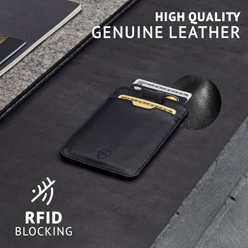 Vaultskin CHELSEA Mens RFID Blocking Slim Leather Card Wallet - Minimalist Front Pocket Cardholder in Black - Image 3