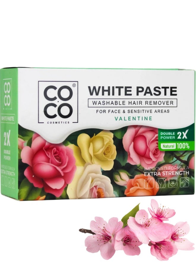 كوكو شمع كوكو - مزيل شعر قابل للغسل، معجون أبيض، طبيعي 100%، تركيبة مُحسّنة بقوة إضافية مضاعفة - للوجه والمناطق الحساسة، 100 غرام (عيد الحب) - Image 1