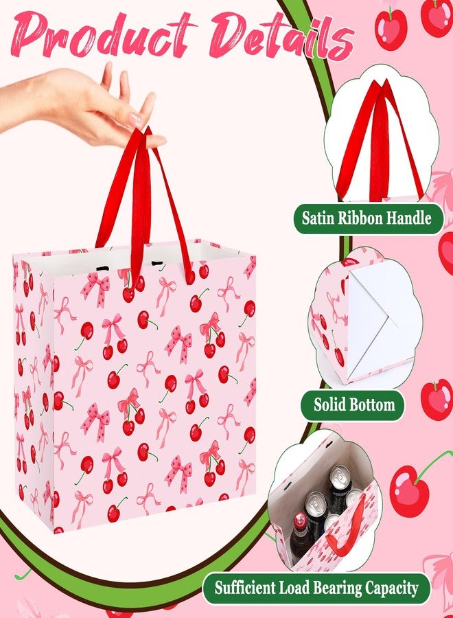 Woosytoo Cherry Birthday Party Gift Bag, Coquette Cherry Bow Wrapping Bag with Tissue Paper and Card Bow Fruit Themed Wrapping Paper for Girls Kids Teens Baby Shower Women Birthday Party Favors - Image 4