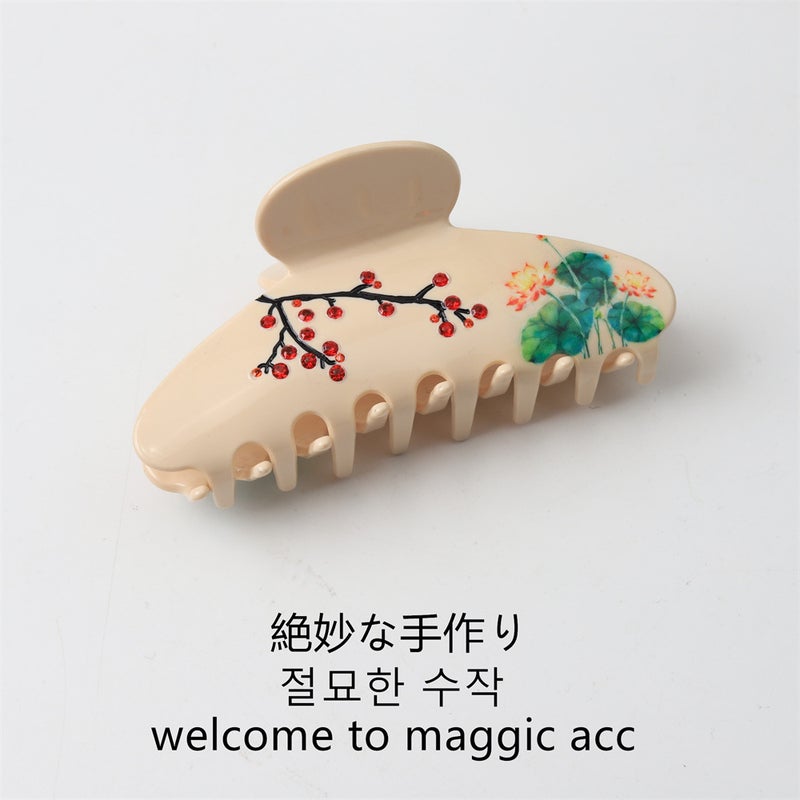 Generic New Chinese Ink Landscape Hair Claw Clip Women 4# white ingot clip 11cm
