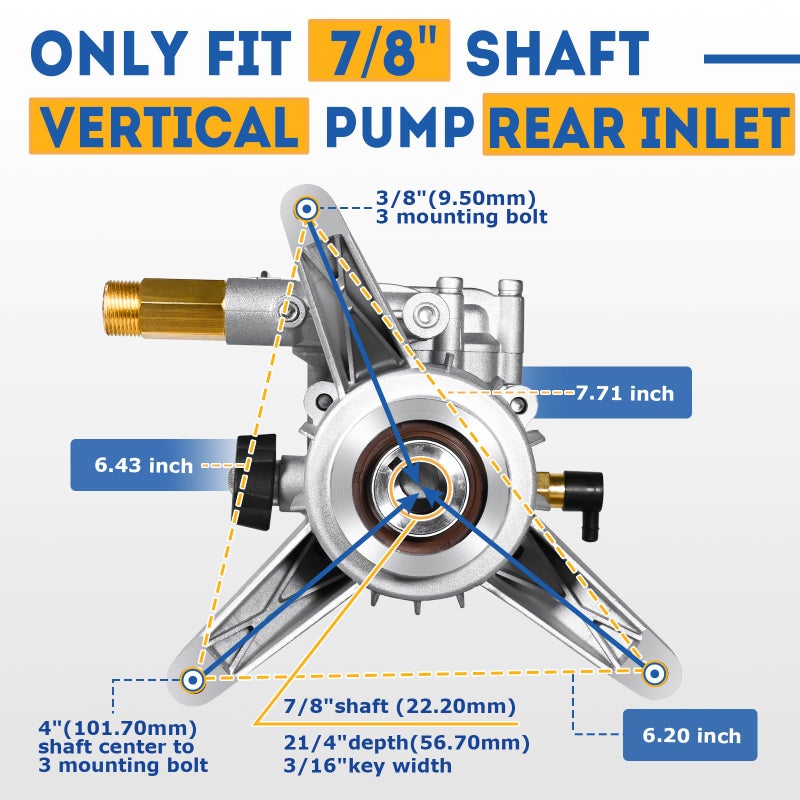 TOOLCY 7/8" Shaft Vertical Pressure Washer Pump - Rear Inlet/Outlet Max 3100 PSI @ 2.5 GPM OEM & Power Washer Pump for Gas Washer, More Replacement for Simpson, Ryobi, Honda etc - Image 3