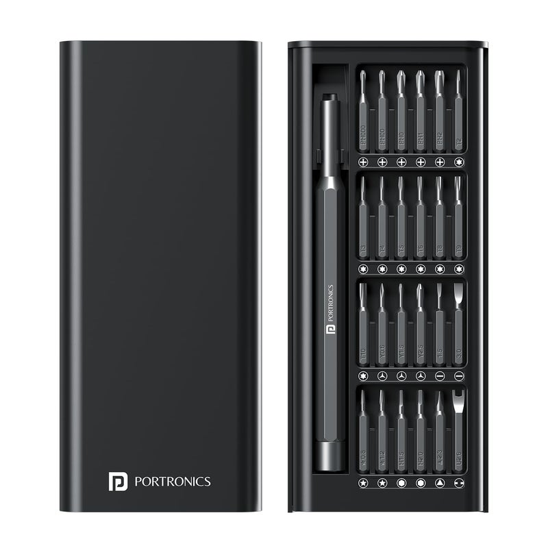 Portronics Portronics Bit Box,24-in-1 Screwdriver Kit,Compact,Durable,and Travel-Friendly Tool Kit with a Magnetic Bit Holder,Perfect for Household&Auto Repair (Black) - Image 1