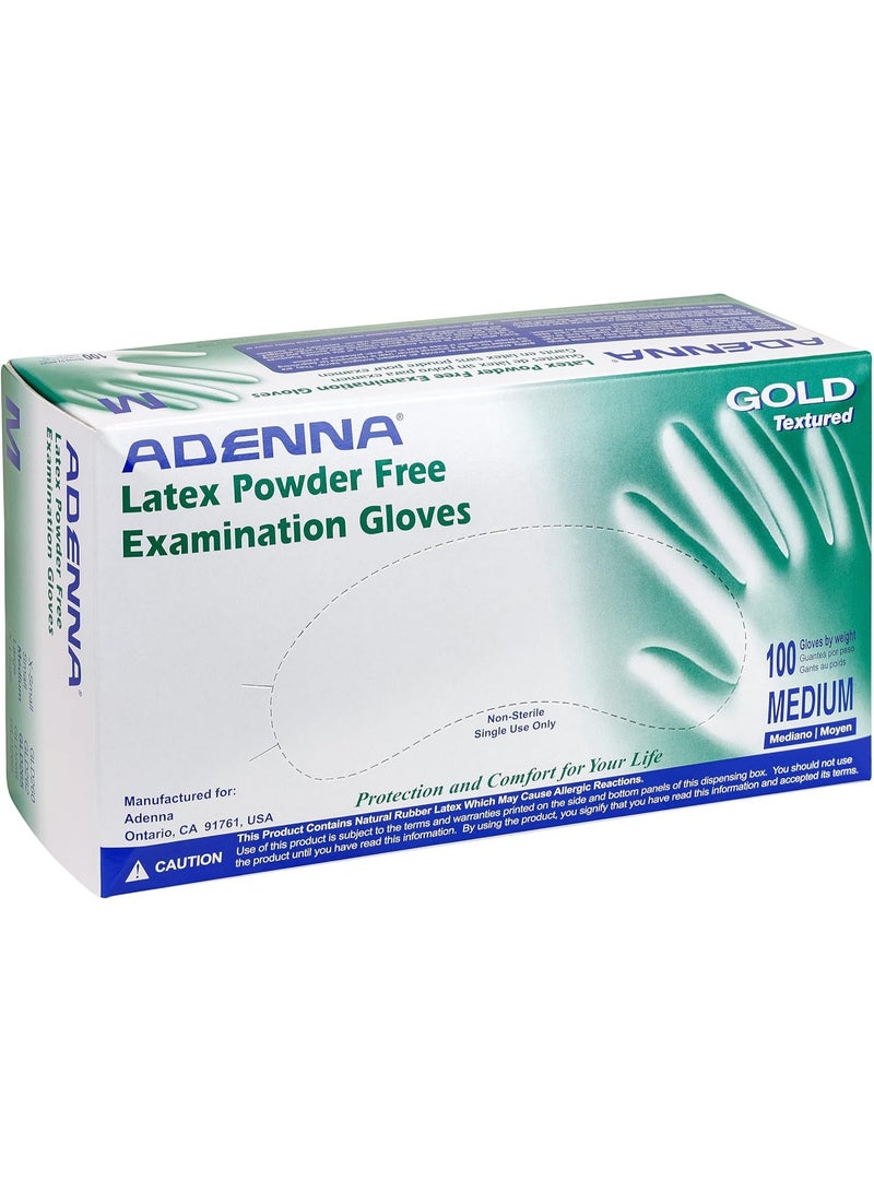 ADEENA Adenna Gold 6 mil Latex Powder Free Exam Gloves (Medium, Box of 100) - Strong & Comfortable - Practical for Daily Use - Image 1
