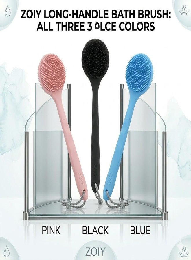 ZOIY Back Scrubber for Shower Long Handle, Silicone Bath Brush with Soft Exfoliating Bristles, Body Scrubber for Deep Skin Cleansing, Shower Brush for Men & Women, Bath Cleaning Brush, Multicolor, Pack of 1 - Image 2