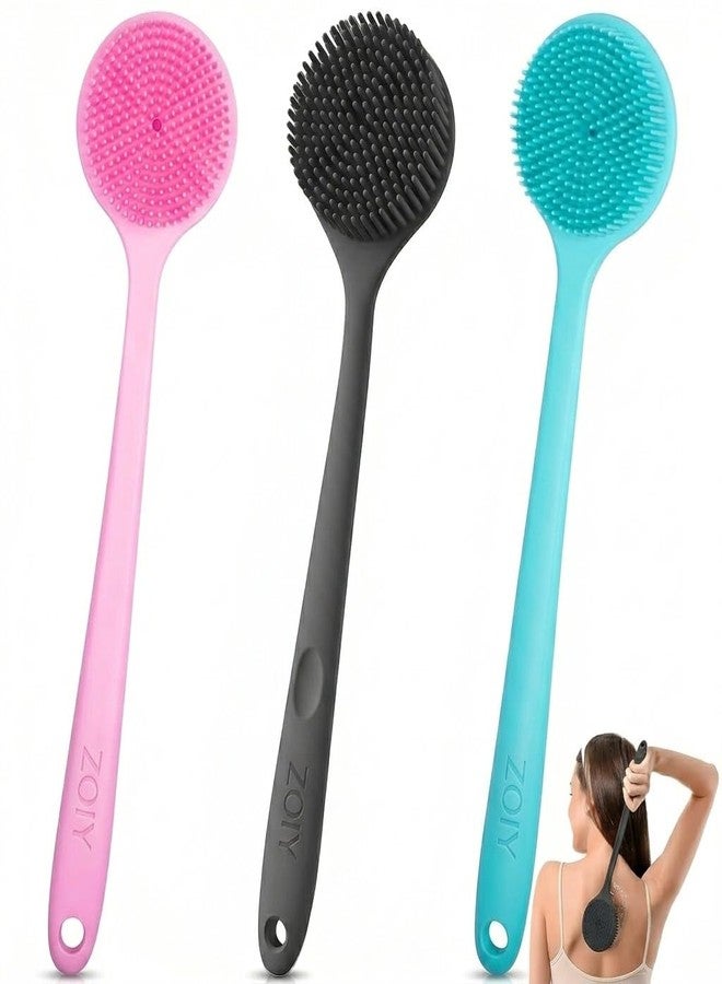 ZOIY Back Scrubber for Shower Long Handle, Silicone Bath Brush with Soft Exfoliating Bristles, Body Scrubber for Deep Skin Cleansing, Shower Brush for Men & Women, Bath Cleaning Brush, Multicolor, Pack of 1 - Image 1