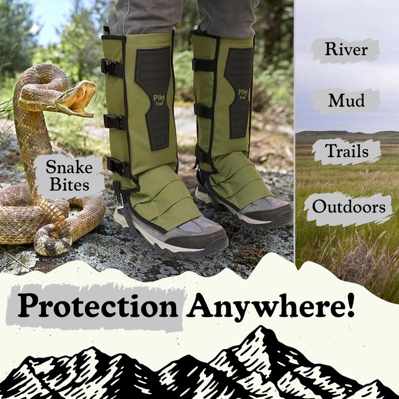 Pike Trail Snake Gaiters Leg Guards - Waterproof, Durable - Adjustable Size for Men & Women - Protection from Snake Bites - Hiking Essentials Ideal for Trekking, Hunting & Fishing - Olive - 1 Pair - Image 4