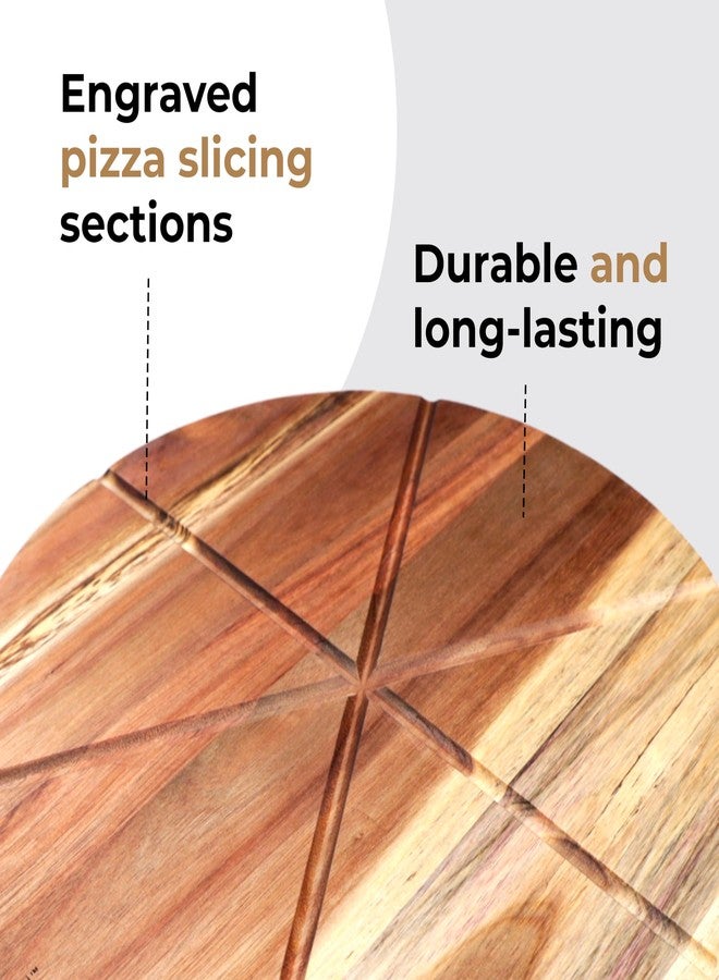 JS Gourmet 12 Inch Wooden Pizza Cutting Board with Handle and Engraved Sections for Precision Slicing, Perfect for Serving and Cutting Boards for Pizza, Cheese, Meats, and Crackers - Image 3