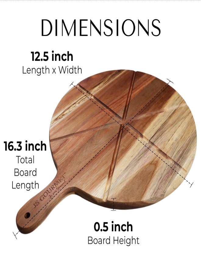 JS Gourmet 12 Inch Wooden Pizza Cutting Board with Handle and Engraved Sections for Precision Slicing, Perfect for Serving and Cutting Boards for Pizza, Cheese, Meats, and Crackers - Image 4