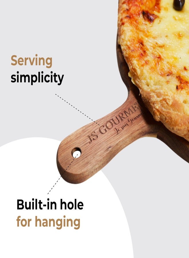 JS Gourmet 12 Inch Wooden Pizza Cutting Board with Handle and Engraved Sections for Precision Slicing, Perfect for Serving and Cutting Boards for Pizza, Cheese, Meats, and Crackers - Image 5