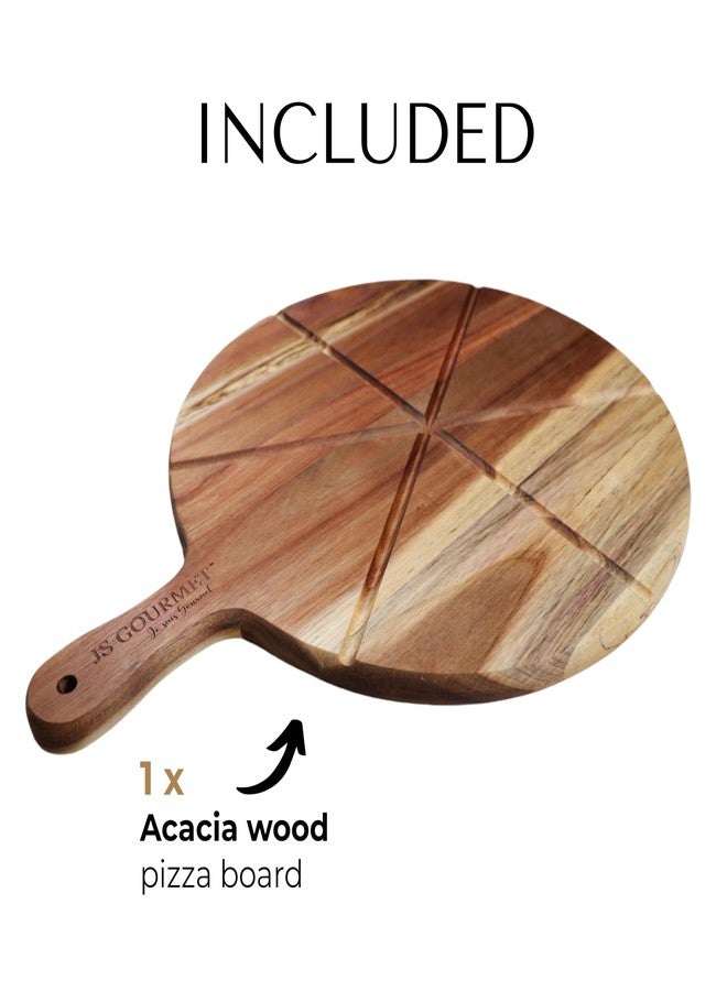 JS Gourmet 12 Inch Wooden Pizza Cutting Board with Handle and Engraved Sections for Precision Slicing, Perfect for Serving and Cutting Boards for Pizza, Cheese, Meats, and Crackers - Image 2