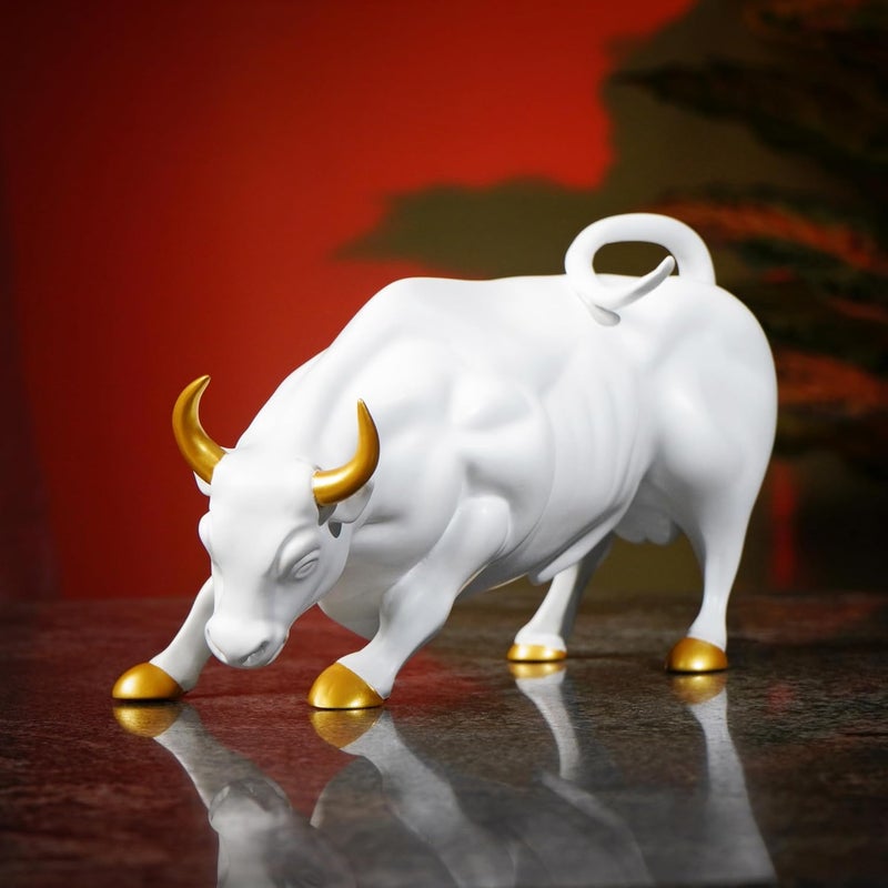 Artarium Artarium Abstract Art Bull Showpices for Living Room Charging Bull Statue Sculpture Ornament Animal Figurines for Table Decor Gifting Home Decoration Car Accessory 1 Piece White - Image 1