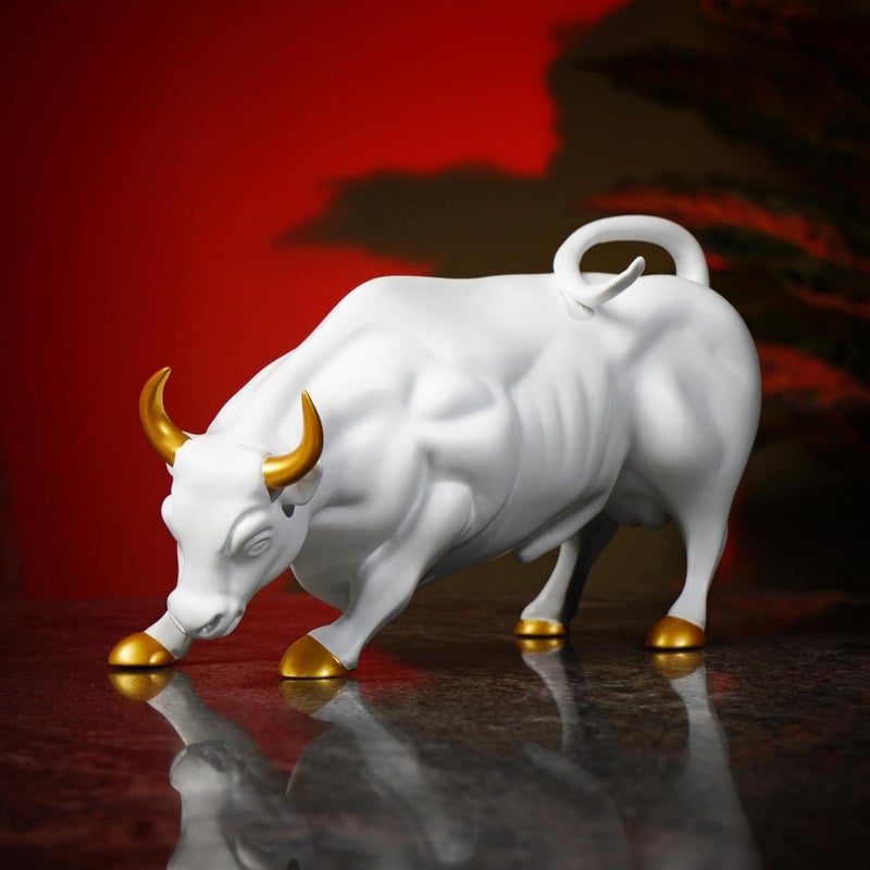 Artarium Artarium Abstract Art Bull Showpices for Living Room Charging Bull Statue Sculpture Ornament Animal Figurines for Table Decor Gifting Home Decoration Car Accessory 1 Piece White - Image 2