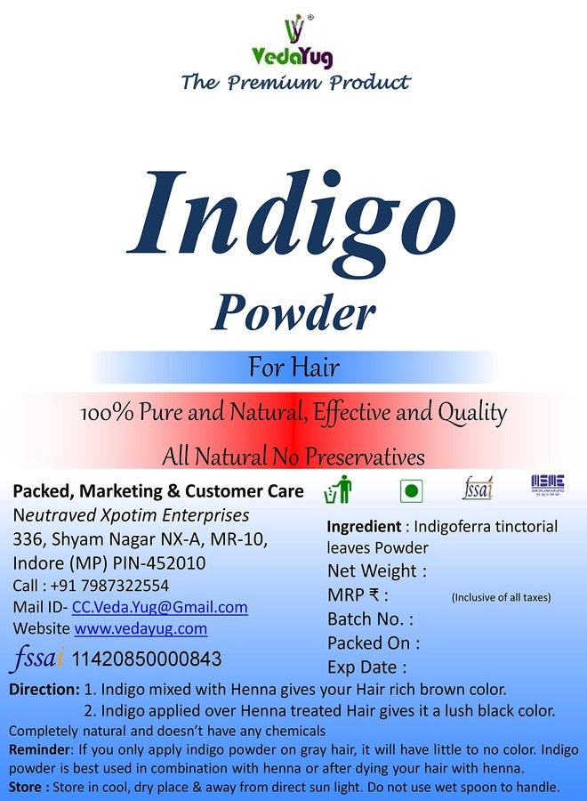 VY VedaYug Vedayug Pure Indigo Powder 100g | Natural Hair Dye for Black & Brown Hair Color | Chemical-Free & Ammonia-Free | Excellent Grey Hair Coverage - Image 2
