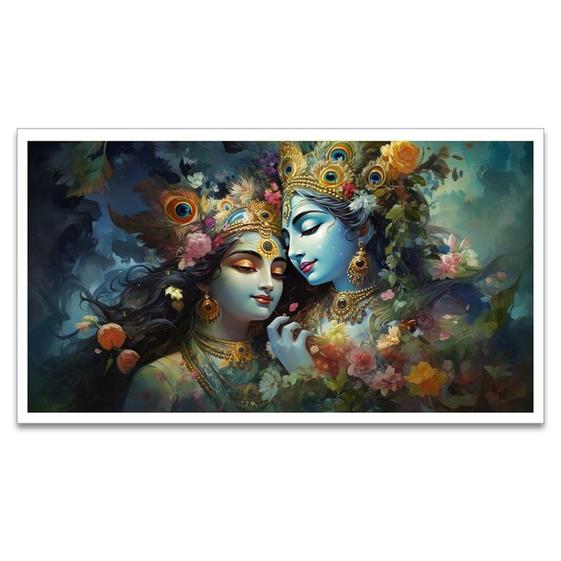DEKORSTATION Beautiful Radha Krishna Canvas Painting for Home Dcor Radha Krishna Religious Painting With Frame Wall Art Painting Multicolor Framed Painting Size 12x24 Inch FF_772DS - Image 2