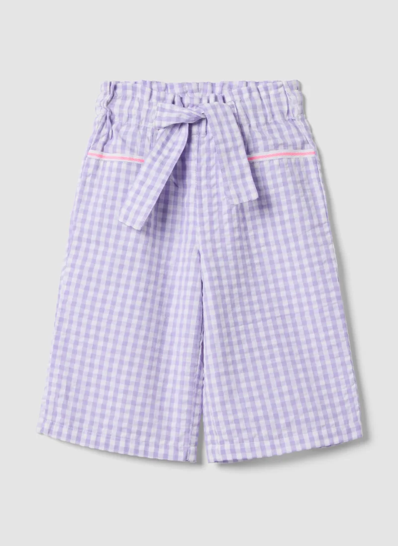 Ovs OVS Girls' Wide Leg Multicoloured Check Pure Cotton Trousers