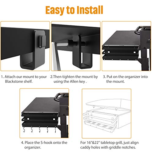 RUSFOL Upgraded Stainless Steel Griddle Caddy for 28"/36" Blackstone Griddles, with a Allen Key, Space Saving BBQ Accessories Storage Box, Free from Drill Hole&Easy to Install - Image 5