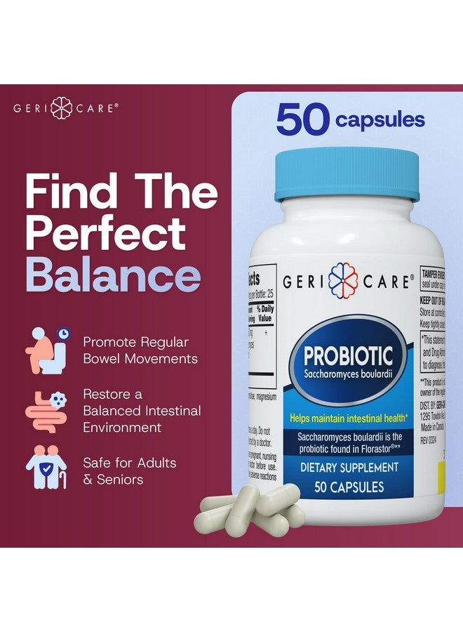 GeriCare بروبيوتيك س. بولاردي سكروميسيس بولاردي - بروبيوتيك لصحة الجهاز الهضمي للنساء والرجال 500 ملغ مقارنة بالمكون النشط في تركيبة فلوراستور بروبيوتيك (50 كبسولة) (عبوتين)  - Image 2