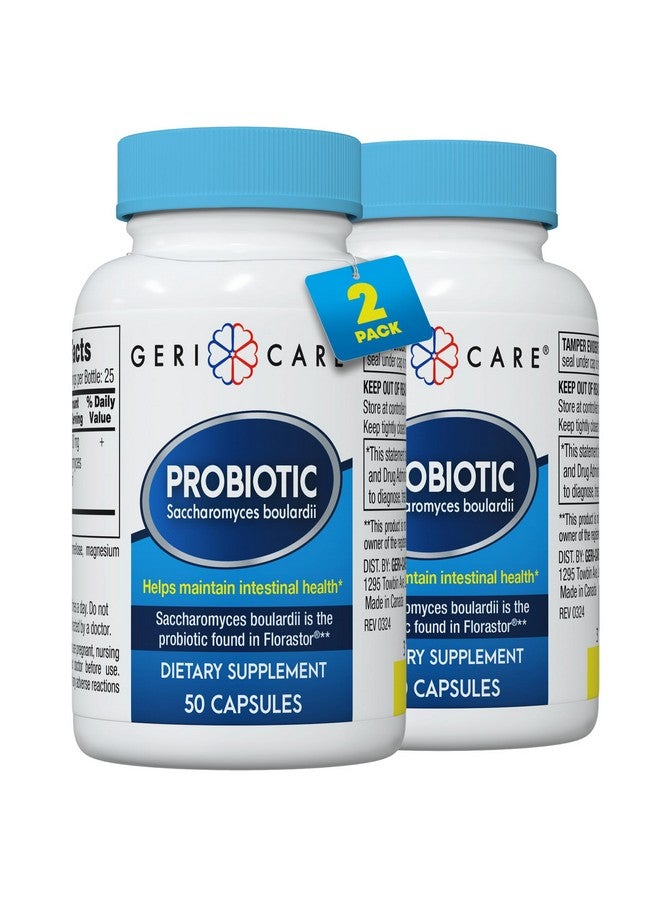 GeriCare بروبيوتيك س. بولاردي سكروميسيس بولاردي - بروبيوتيك لصحة الجهاز الهضمي للنساء والرجال 500 ملغ مقارنة بالمكون النشط في تركيبة فلوراستور بروبيوتيك (50 كبسولة) (عبوتين)  - Image 1