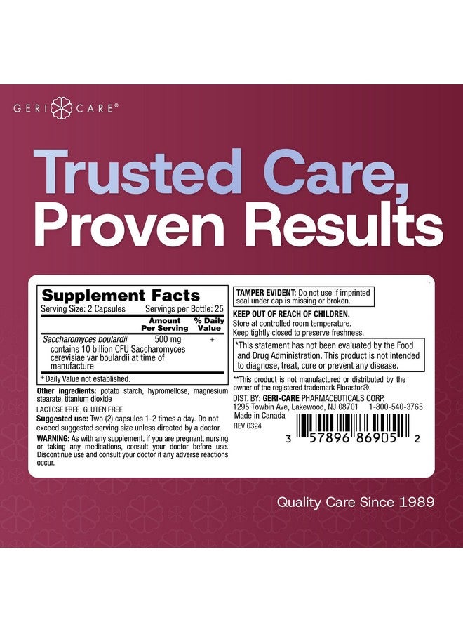 GeriCare بروبيوتيك س. بولاردي سكروميسيس بولاردي - بروبيوتيك لصحة الجهاز الهضمي للنساء والرجال 500 ملغ مقارنة بالمكون النشط في تركيبة فلوراستور بروبيوتيك (50 كبسولة) (عبوتين)  - Image 5