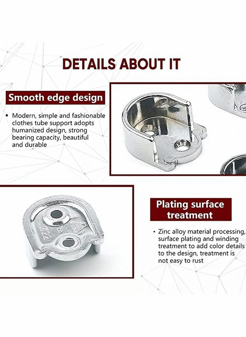 HomarKet - Closet Rod End Support, 4 Pcs Stainless Steel Heavy Duty Closet Pole Sockets, Rod Holder with Screws, Easy Installation Or Quick Removal Shower Curtain Hanging Tube Rod Bracket (25mm) - Image 1
