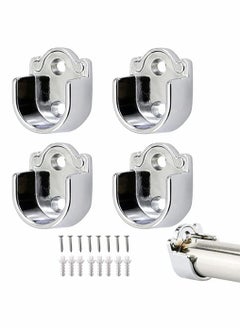 Closet Rod End Support, 4 Pcs Stainless Steel Heavy Duty Closet Pole Sockets, Rod Holder with Screws, Easy Installation Or Quick Removal Shower Curtain Hanging Tube Rod Bracket (25mm)