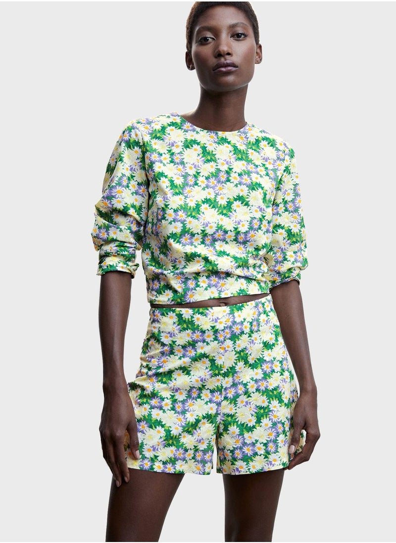 MANGO - Floral Print Mini Shorts - Image 1