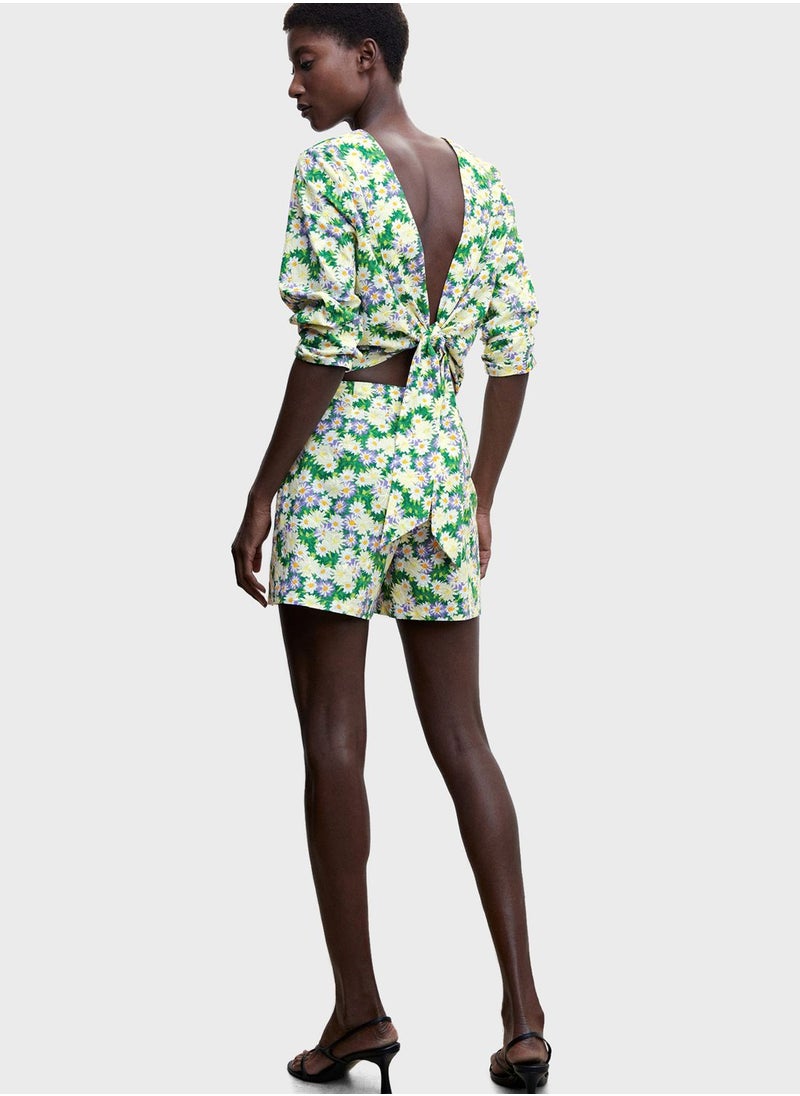 MANGO - Floral Print Mini Shorts - Image 1
