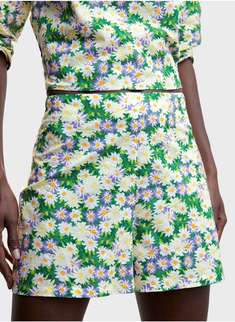MANGO - Floral Print Mini Shorts - Image 1