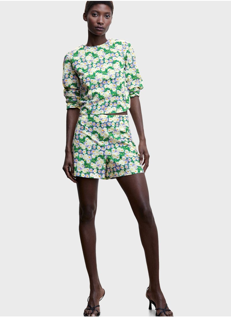 MANGO - Floral Print Mini Shorts - Image 1
