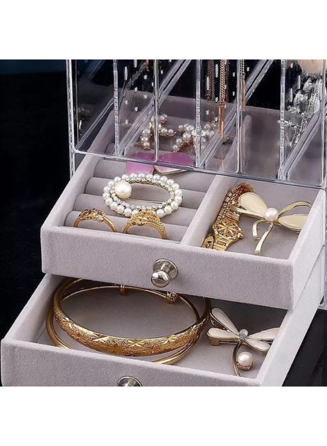 Luxury multi-tiered jewelry organizer box – clear acrylic with drawers and accessory holder, ideal for rings, earrings and necklaces - Image 5