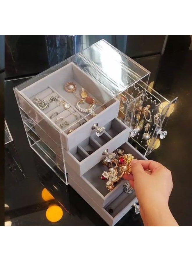 Luxury multi-tiered jewelry organizer box – clear acrylic with drawers and accessory holder, ideal for rings, earrings and necklaces - Image 2