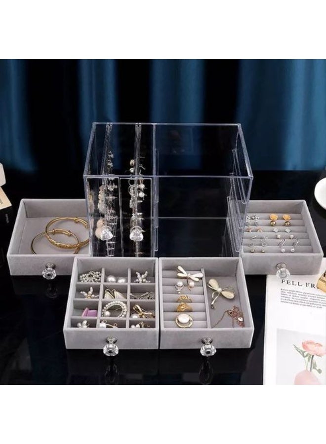 Luxury multi-tiered jewelry organizer box – clear acrylic with drawers and accessory holder, ideal for rings, earrings and necklaces - Image 3