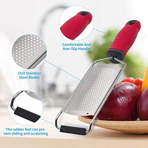 Baskety Lemon Zester & Cheese Grater Razor Sharp Stainless Steel Blade for Parmesan, Ginger, Garlic, Vegetables & Fruits - 12 Inch (Red) - Image 3