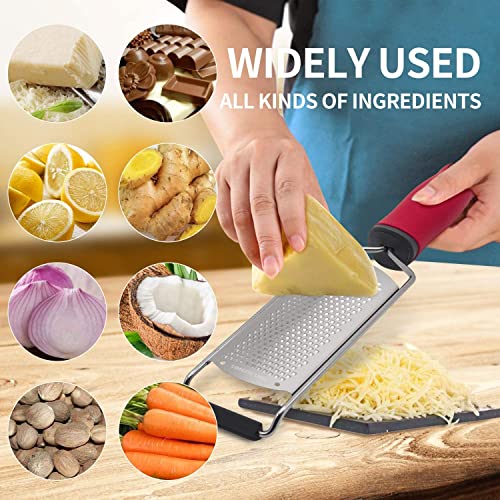 Baskety Lemon Zester & Cheese Grater Razor Sharp Stainless Steel Blade for Parmesan, Ginger, Garlic, Vegetables & Fruits - 12 Inch (Red) - Image 5