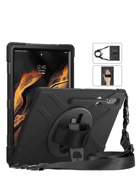 متوافق مع جهاز Samsung Tab A8 مقاس 10.5 بوصة 2022 X200/X205 حافظة مقاومة للصدمات مع حامل قابل للدوران 360 درجة وحزام لليد والكتف