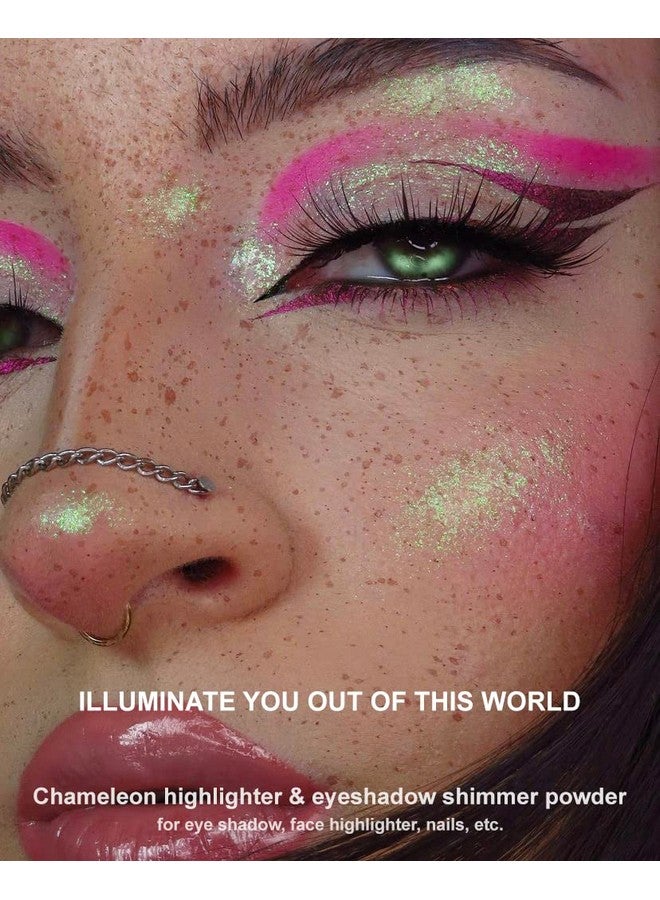 Afflano Chameleon Glitter Eyeshadow Metallic Eyes Makeup, Color Changing Holographic Multichrome Eyeshadow Shimmer, Highly Pigmented Duo Chrome Minerals Eye Shadow, Sparkling Face Highlighter - Image 2
