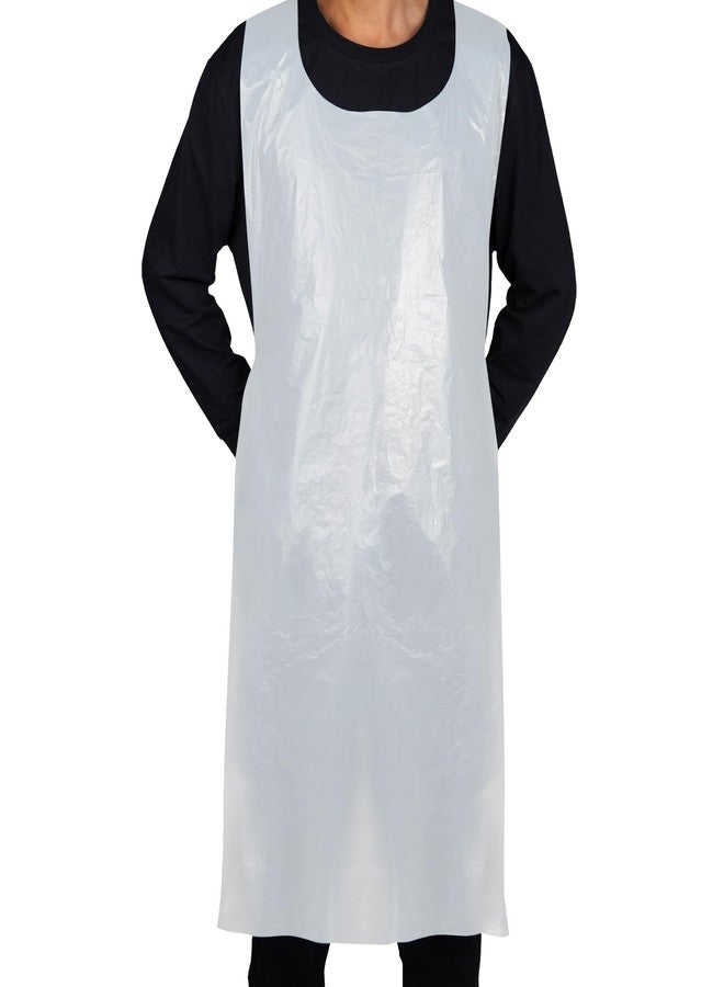 hapray 50 Pieces Disposable White Plastic Aprons, 46 inches x 28 inches Waterproof Polyethylene Perfect for Cooking Painting Arts n' Crafts and More - Image 1