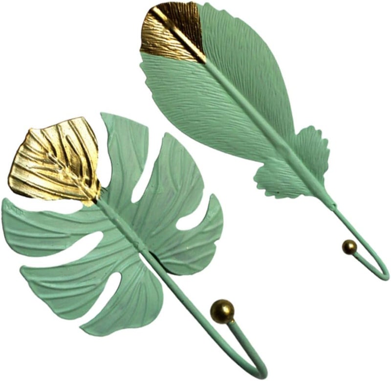 Mini Leaf Shaped Wall Hooks 2pcs Green Nordic Style Clothes Hanging Hooks for Home Door Window Without Drilling - Image 1