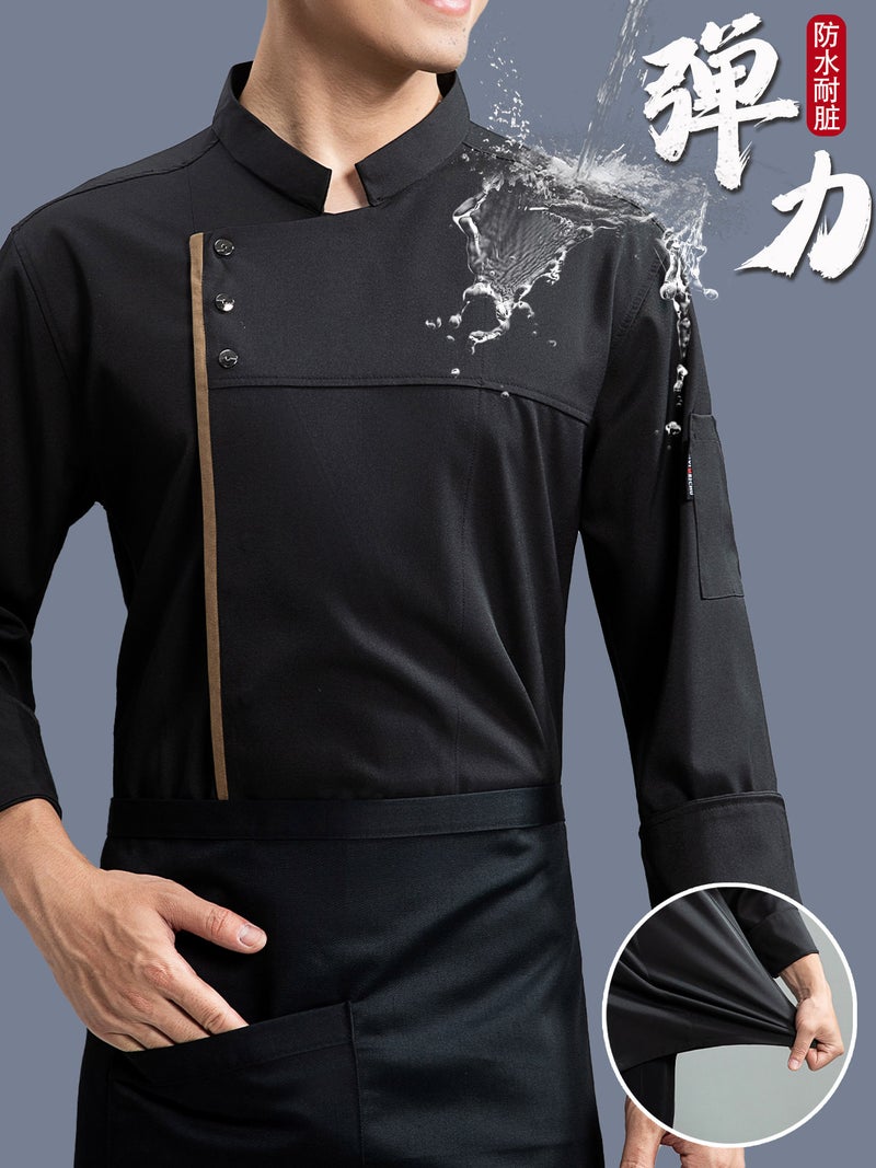 Stretch Lycra Waterproof Chef Work Clothes Breathable Long-Sleeved Men'S Short-Sleeved Kitchen Clothing Catering Women'S El - Image 2