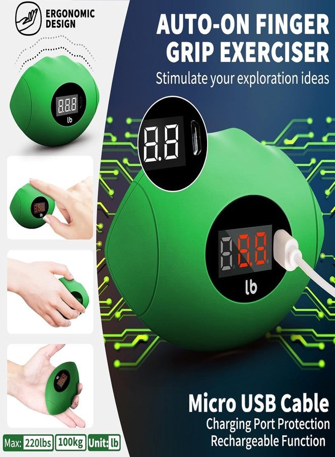 DIOTUSS Hand Grip Strengthener, Rechargeable Digital Grip Strength Trainer up 220.4 Lbs(100kg) Hand Grip Exerciser Equipment for Strength Training-Forearm-Gripper-Finger, Stress Balls for Adults/Kids (Green) - Image 2