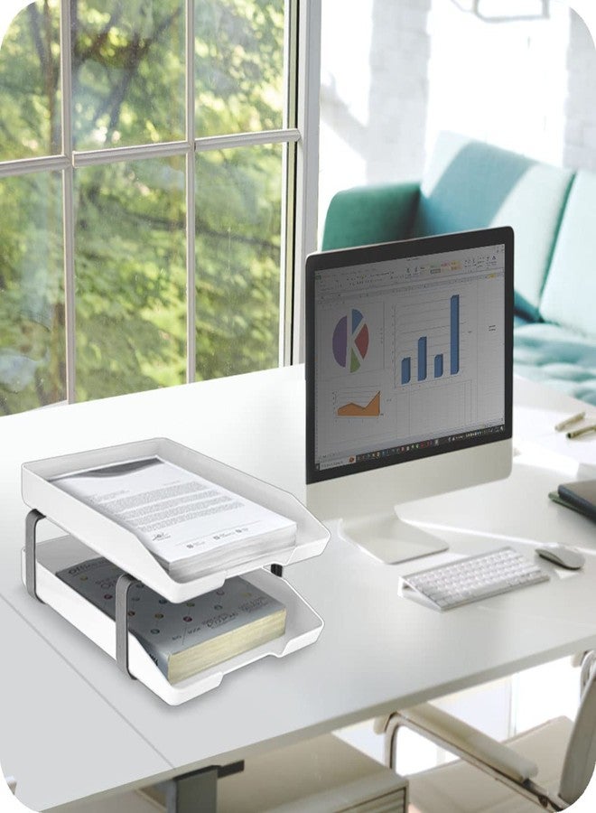 Acrimet Traditional 2 Tier Letter Tray, Front Load Design, A4 Letter Size, Desktop Organizer (Plastic) (White Color) - Image 2