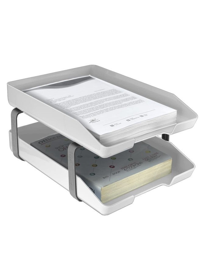 Acrimet Traditional 2 Tier Letter Tray, Front Load Design, A4 Letter Size, Desktop Organizer (Plastic) (White Color) - Image 1