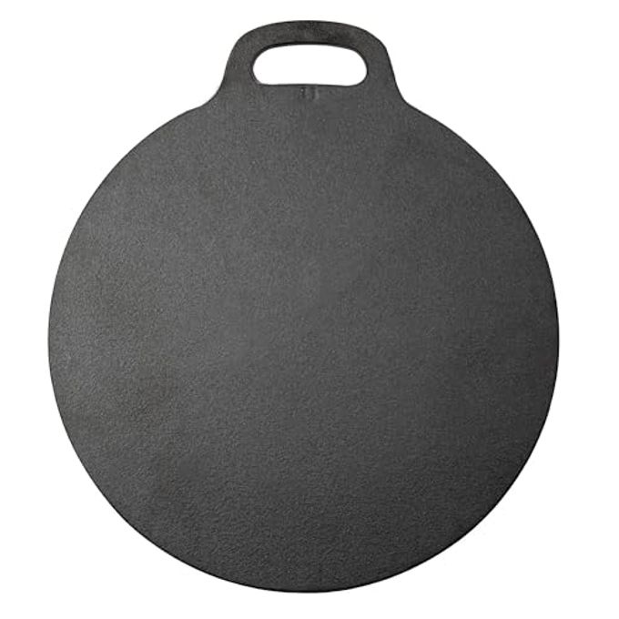 Victoria 15-Inch Cast Iron Tawa Dosa Pan, Pizza Pan with a Loop Handle, Crepe Tawa Preseasoned with Flaxseed Oil, Made in Colombia