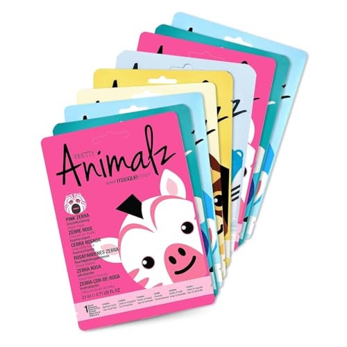 masque BAR Pretty Animalz Animal Character Sheet Mask Korean Skin Care Korean Spa Masks for All Skin Types Spa Gifts Birthday Party Gifts Girls Night Skincare Party Assorted Pack of 9