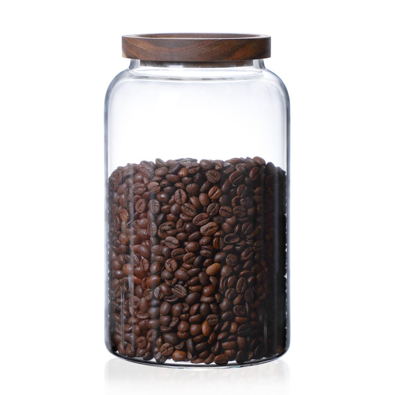 MOLFUJ 2500ML 83FL Oz Glass Storage Container with Wood Lid Large Decorative Organizer Bottle Canister Pantry Jar with Air Tight Wooden Lid for Food Coffee Candy Cereal Rice Flour Pop Spaghetti - Image 1