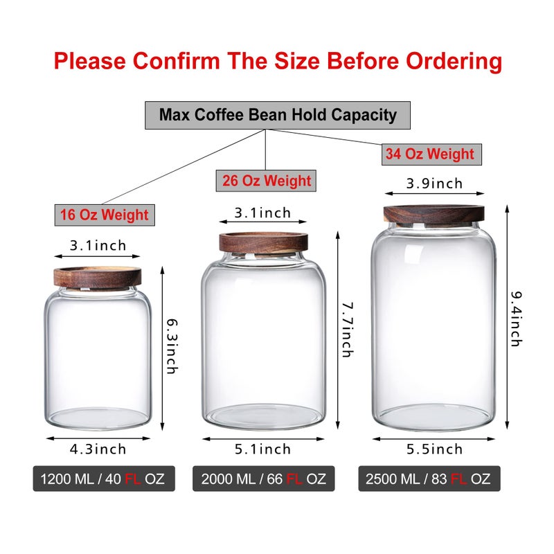 MOLFUJ 2500ML 83FL Oz Glass Storage Container with Wood Lid Large Decorative Organizer Bottle Canister Pantry Jar with Air Tight Wooden Lid for Food Coffee Candy Cereal Rice Flour Pop Spaghetti - Image 2