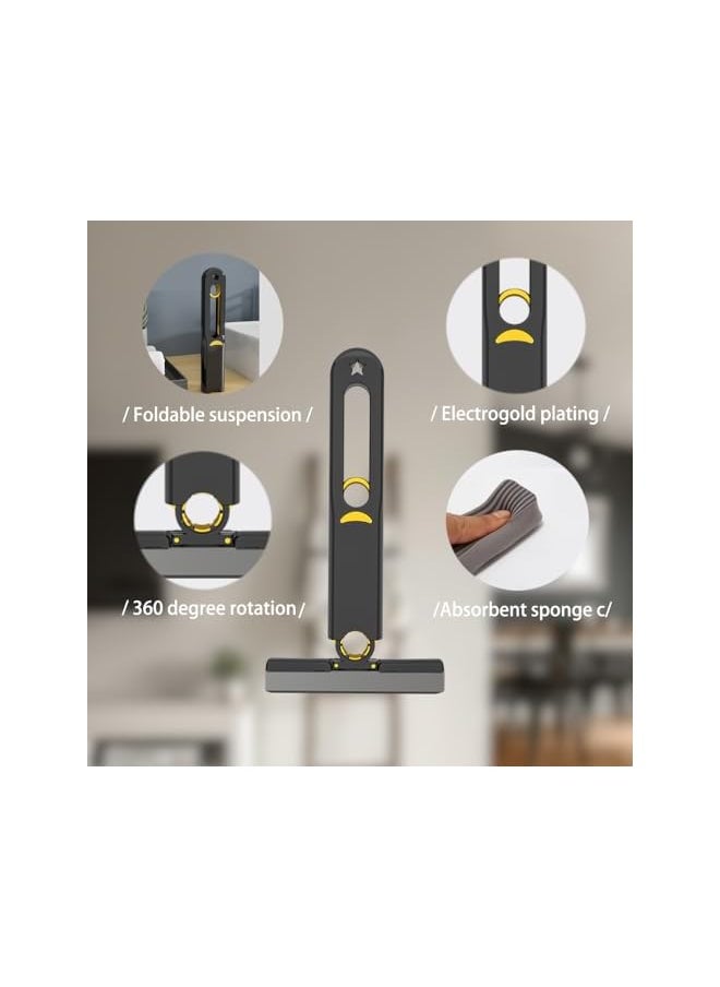 PROMASS - Mini Mop Portable Self-Squeeze Small Mop Self Wringing Mop Strong Absorbent Sponge Mop Hand Mop Easily Dry Cleaning Mop &Crevice Cleaning Brushes For Bathroom Kitchen Rv Small Spaces - Image 1